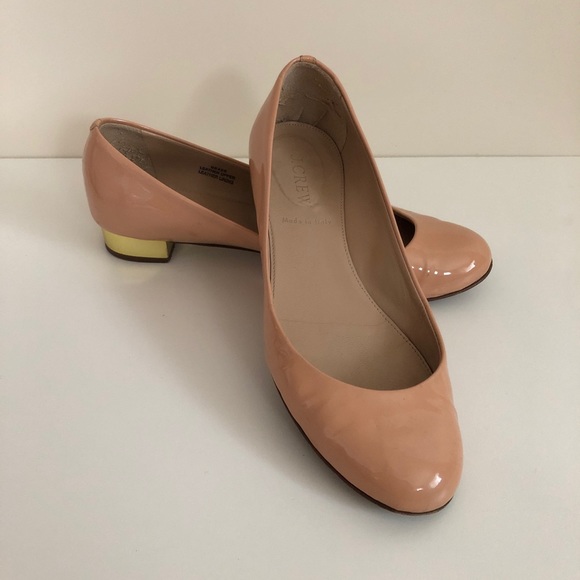 J. Crew Janey or Lily Blush Pink Nude Patent Leather Flats With Gold Heel